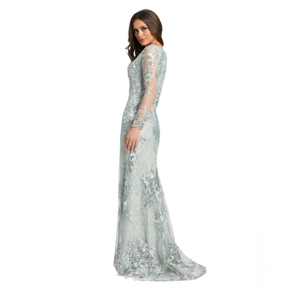 MAC DUGGAL embellished v-neck illusion long sleeve floral gown 6 NWT - Picture 3 of 8